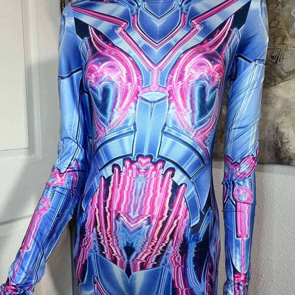 Futuristic Blue and Pink Bodycon pantsuit